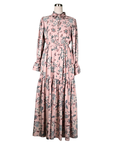 Picture of Batik Printed Dress, Long Sleeve Pink